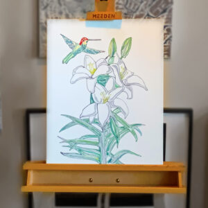 Hungry Hummingbird, Pens & Acrylic on Canvasboard, 16″×20″