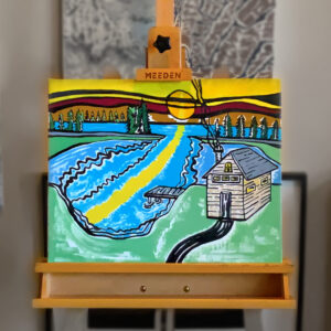 Cabin on the Lake, Original Oil on Canvas, 20″×16″