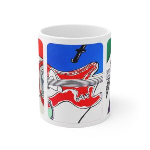 Electric Notes Triptych, Ceramic Mug, 11oz - Image 2