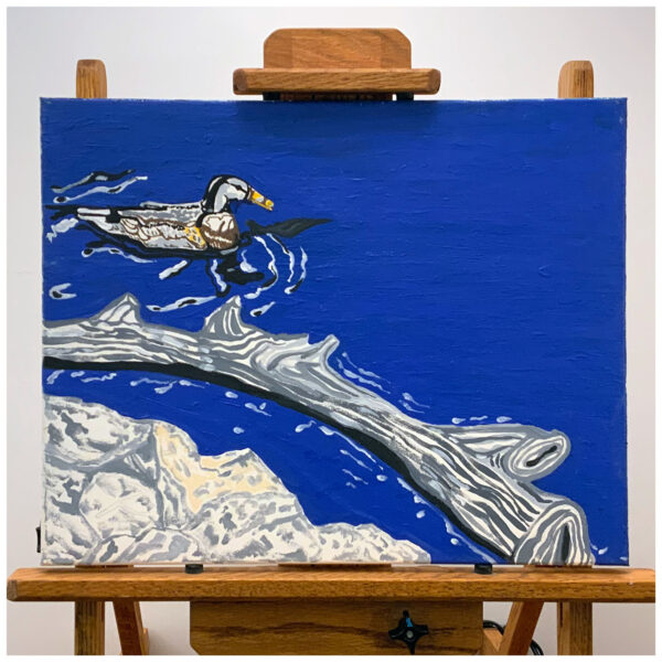 Duck on the Lakeshore, Original Oil on Canvas, 20″×16″