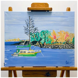 Little Green Boat, Original Painting on Canvas, 20″×16″