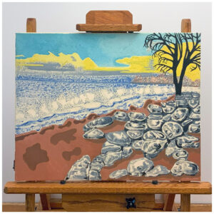 Waves on the Lakeshore Detail, Original Painting on Canvas, 20″×16″
