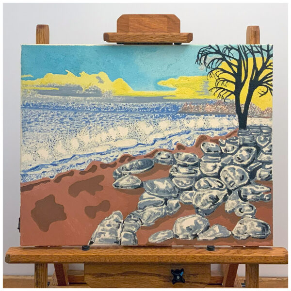 Waves on the Lakeshore Detail, Original Painting on Canvas, 20″×16″