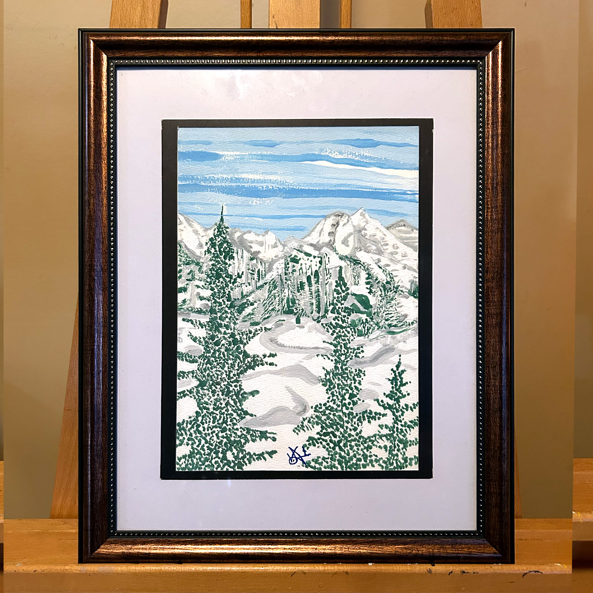 Evergreens in Winter — Acrylic, 10 × 7 in. $150