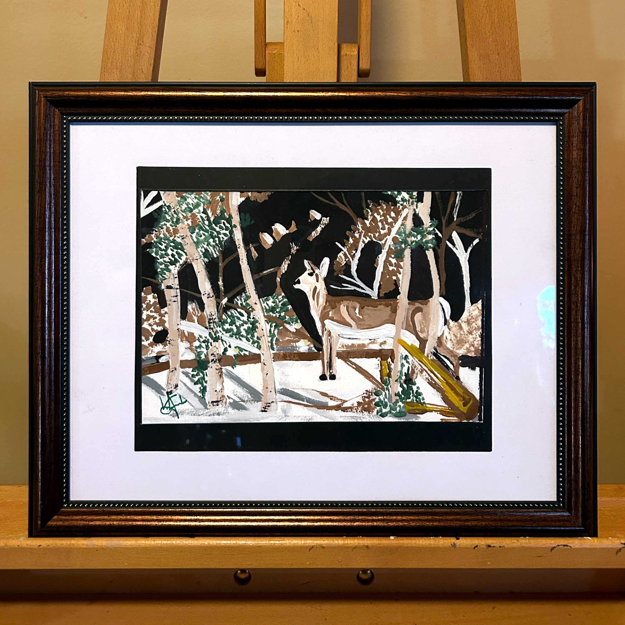 Deer at Night — Acrylic, 10 × 7 in. $150