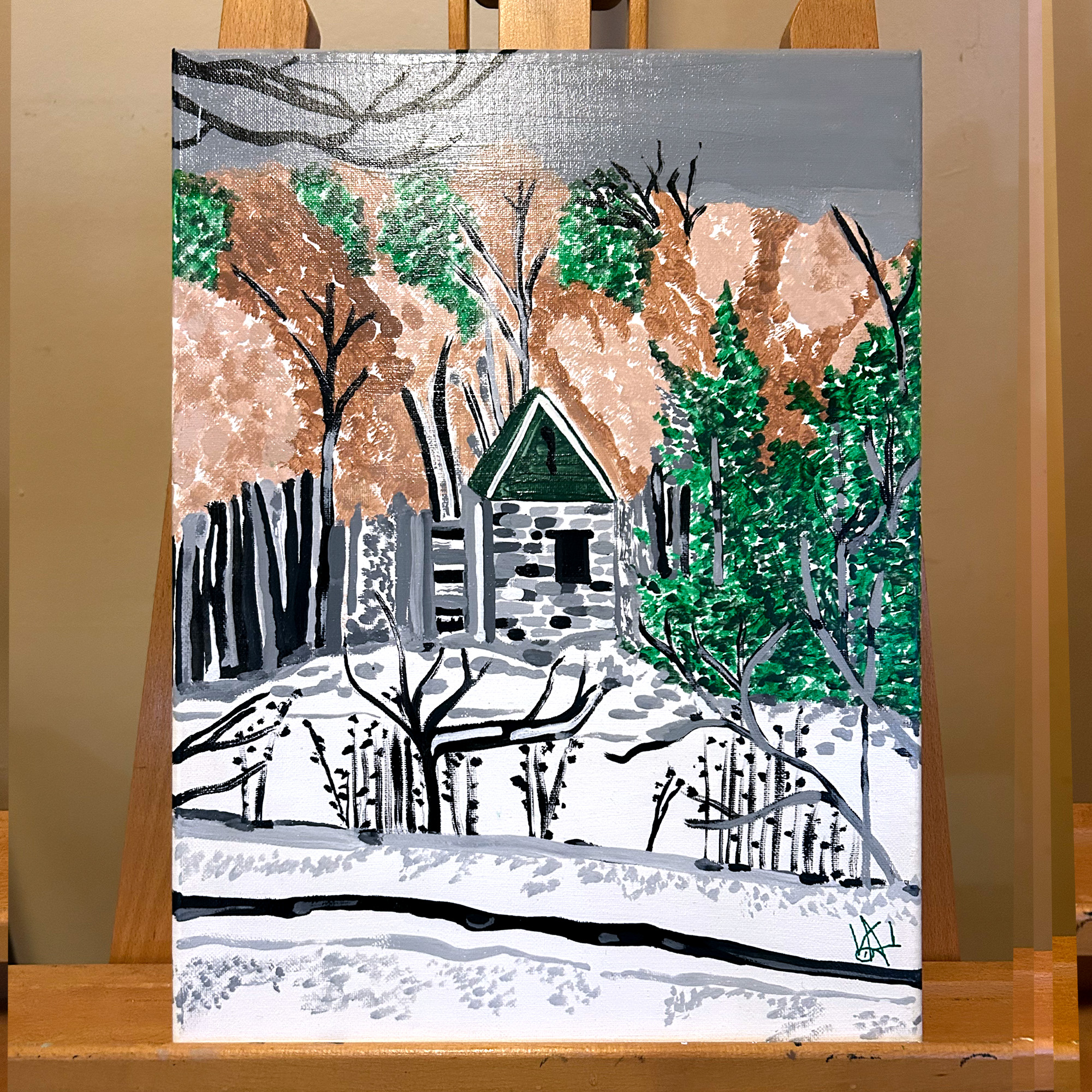 Historical Cabin — Acrylic, 12 × 16 in. $250
